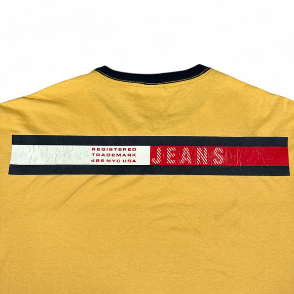 Vintage Tommy Hilfiger Shirt Adult LARGE Yellow Tommy Jeans Flag Logo Y2K Ringer - Picture 4 of 11